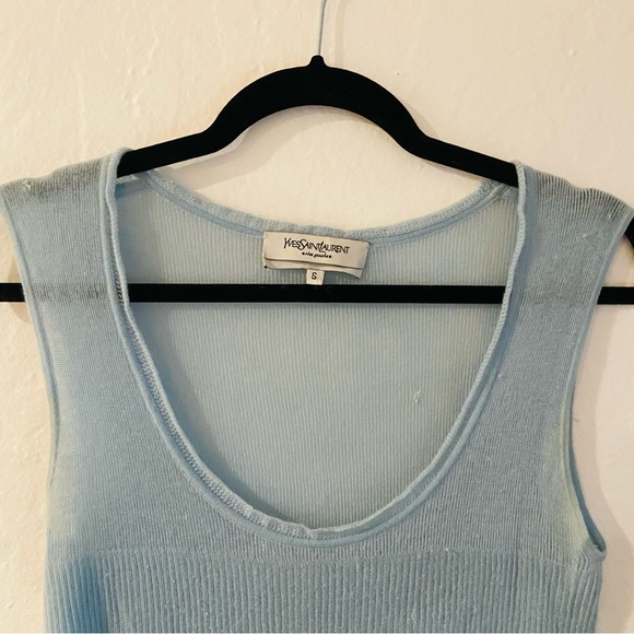 Saint Laurent Top Tank Semi-Sheer Pure Cashmere Sleeveless Blue Tank Top… - Picture 7 of 13